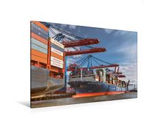 Premium Textil-Leinwand 120 x 80 cm Quer-Format Containerschiff am Burchardkai | Wandbild, HD-Bild auf Keilrahmen, Fertigbild auf hochwertigem Vlies, Leinwanddruck von Gabriele Krug