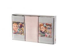 Eurofirany 40x60 cm Elegant Saugfähig 3 Eva rosa Silber Set DREI Geschirrtücher, 100% Baumwolle