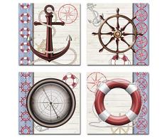 Paimuni Muschel Wanddekoration Modern Ocean Beach Bild Kleine Conch Muschel Gemälde Druck auf Leinwand für Badezimmer Küche Dekoration Küste Wandkunst fertig zum Aufhängen Modern 12 x 12 Inch x 4pcs Meeresblick