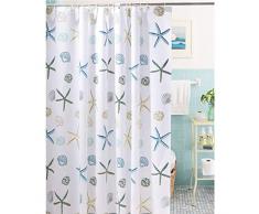 Meiosuns Duschvorhang aus PEVA, Wasser- und schimmelresistent, für Badezimmer, Duschvorhänge, mit rostfreien Ösen und Vorhanghaken, Weiß, Plastik, Starfish and Seashells, 59 x 78