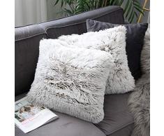 Uhomy Kissenbezug für Sofa/Bett, dekorativ, superweich, luxuriös, Plüsch, Kunstfell, Ombre, 45 x 45 cm, 2 Stück 2 pieces, 18*18 Brauner Ombre