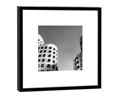 COGNOSCO Fotografie im Holzrahmen: Neuer Zollhof Fotodruck-Format 27 x 27 cm-Rahmenfarbe schwarz-Hochwertiges Wandbild, Geschenkidee oder Souvenir aus Düsseldorf, Holz, Weiß, Rahmen