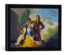 Gerahmtes Bild von Francisco José de Goya Der Sonnenschirm, Kunstdruck im hochwertigen handgefertigten Bilder-Rahmen, 40x30 cm, Schwarz matt