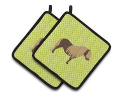 Carolines Treasures BB8098PTHD Common Strauß blau kariert dekorierter Topflappen, 19,1 x 19,1 cm, mehrfarbig Pferd - Shetlandpony 7.5 x 7.5 mehrfarbig