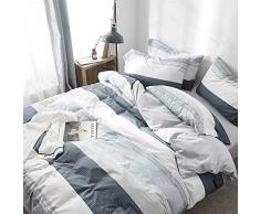 VCLIFE Baumwoll-Bettwäsche-Set, Doppelbett, Doppelbett, King-Size, modernes geometrisches Bettwäsche-Set, Grau / Weiß / Schwarz Stil 7 Twin(68x86) Inch Grau-Blaue Streifen