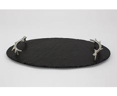 The Just Slate Company ovales Serviertablett mit Geweih Griffe