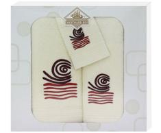 Westward Ho!. 3-teilig gekämmte Baumwolle Superweicher Ocean Geschenk Handtuch-Set 420 GSM, Set 3, Braun Cremefarben/Rot