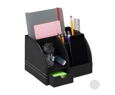 Relaxdays Schreibtischorganizer Kunstleder, Büro Organizer mit Schublade, 4 Fächer, Stiftehalter, 13x19x15 cm, schwarz