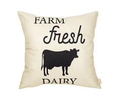 fahrendom Rustikal Farm Fresh Eggs Henne Vintage Country Style Retro Farmhouse Zitat Geschenk Baumwolle/Leinen Home dekorativer Überwurf-Kissenbezug mit Worten für Sofa Couch 45,7 x 45,7 cm 18X18 Farm Fresh Dairy