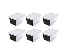 BranQ - Home essential Deco Tafel Aufbewahrungsbox/Container mit Beschriftungsfeld für Kreide 6er Set, Kunststoff PP, Transparent/Schwarz, One Size