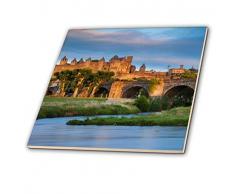 3dRose Keramikfliese Sonnenuntergang über Stadt Carcassonne und River AUDE, 15 cm