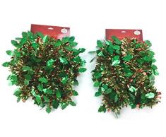 Holiday Crafts (TM) Set von 2 Dekorativen Weihnachtsgirlanden, 4,6 m, insgesamt 9 m. Ideal für Bäume, Treppen, Wände, Decken, Fenster und mehr. 15 Feet Green Red and Gold