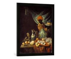Gerahmtes Bild von Juriaen Van Streek Stilleben mit Mohr und Porzellangefäßen, Kunstdruck im hochwertigen handgefertigten Bilder-Rahmen, 50x70 cm, Schwarz matt