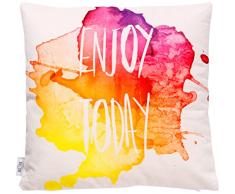 B&H Kissen mit Motiv Enjoy Today, Baumwolle, Mehrfarbig, Einzelbett, 45 x 45 x 3 cm