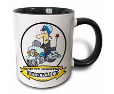 3dRose Lustige Motorrad, mit großen Cop Cartoon-Two Ton, schwarz, Kaffeebecher, Keramik, Schwarz/Weiß, 10.16 cm x 7,62 x-Uhr