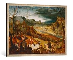 Gerahmtes Bild von Pieter Brueghel der Ältere Die Heimkehr der Herde, Kunstdruck im hochwertigen handgefertigten Bilder-Rahmen, 100x70 cm, Silber Raya
