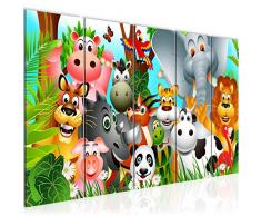 Bilder Kinderzimmer Tiere Wandbild 200 x 80 cm Vlies - Leinwand Bild XXL Format Wandbilder Wohnzimmer Wohnung Deko Kunstdrucke Bunt 5 Teilig - MADE IN GERMANY - Fertig zum Aufhängen 014655a