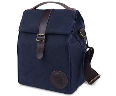 Isolierte gewachstem Canvas Lunch Tasche von asebbo | Lunch Box für Frauen, Männer mit Griff & Strong buckle-closure, um Ihre Lebensmittel Kühl aus echtem Leder | Lunch Tote w/verstellbarer Gurt blau