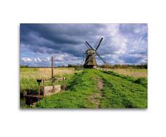 Calvendo Premium Textil-Leinwand 120 cm x 80 cm quer, Wedelfelder Wasserschöpfmühle | Wandbild, Bild auf Keilrahmen, Fertigbild auf echter Leinwand, Leinwanddruck: Windmühle in Ostfriesland Orte Orte