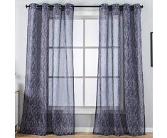 Kotile Vorhang für Wohnzimmer mit Ösen, Bestickt, für Schlafzimmer, 2 Stück Modern 52x63 *Navy Blue Sheer - White Branches Embroidery