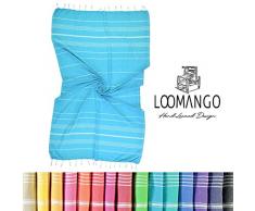 LOOMANGO Set mit 6 Handtüchern aus 100% Baumwolle, 177,8 x 99,1 cm, für Bad/Strand, Pestemal, Pestemal, türkisches Handtuch Aqua Blue