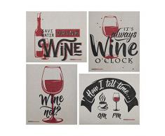 SWEDEdishcloths Wine Time Spruch Set mit 4 Schweden-Geschirrtüchern, umweltfreundlich, saugfähig, wiederverwendbar, Reinigungstücher