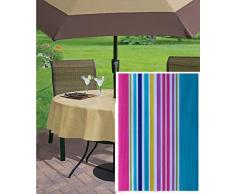 Newbridge Hannah Bright Casual Stripe Vinyl Flanell Rückseite Tischdecke – Baumwolle Candy Stripe Indoor Outdoor Wasserdicht Picknick, BBQ und Esstischdecke – für Terrasse und Küche, Vinyl, mehrfarbig, 70 Zipper Umbrella Round