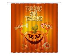 jingjiji Kürbis Laterne Duschvorhang Halloween Dämonen Geister lustig Festival Party Cartoon Kinder Dekor Badezimmer Dekoration Vorhänge Polyester Stoff Wasserdicht mit Haken 177,8 x 177,8 cm Orange