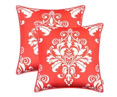 BRAWARM Kissenbezüge aus Fleece, für Couch Sofa, Bett, Vintage, massives Damast, Blumenmuster, weicher Samt, mit Paspelierung, Heimdekoration, 2 Stück Traditionell 18 X18 Inches - 2 Pcs Living Coral