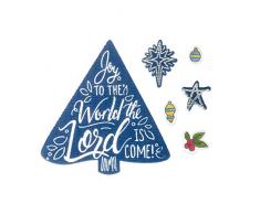 Sizzix 663162 Framelits Stanzformen-Set mit Stempeln Weihnachtsbaum, Joy to the World, 8er Pack, mehrfarbig