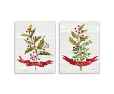 Stupell Industries Hugs and Kisses Weihnachtsstichpalmenzweig Winter Seasonal, Design von Silvia Vassileva Wandkunst, 2 Stück, je 40,6 x 50,8 cm Wandtafel 2pc, Each 10 x 15 Wandschild