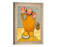 Gerahmtes Bild von Paula Modersohn-Becker Stilleben mit Tonkrug, Pfingstrosen und Apfelsinen, Kunstdruck im hochwertigen handgefertigten Bilder-Rahmen, 30x40 cm, Silber Raya