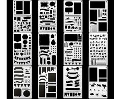 Yansanido Schablonen-Set aus Kunststoff für Tagebuch, Notizbuch, Tagebuch, Scrapbook, DIY, Zeichenvorlage 12 Tagebuchschablonen aus Kunststoff
