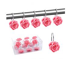 BEAVO Duschvorhang-Haken, dekorativ, rostfrei, Duschvorhang-Haken, Harz, Rosen-Blumen-Duschhaken, Ringe für Badezimmer, Duschstangen, Set mit 12 Haken Rose