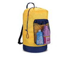 Dalykate Rucksack Wäschesack Wäschesack mit Schultergurten und Netztasche aus strapazierfähigem Nylon mit Kordelzug Verschluss für College, Wäschesammler, Wohnung gelb