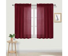 DWCN Sheer Gardinen Leinenoptik Stange Pocket Wohnzimmer Vorhänge Set 2 Stück Fenstervorhänge 52 x 45 inch Amaranth Red