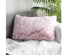 Uhomy Kissenbezug für Sofa/Bett, dekorativ, superweich, luxuriös, Plüsch, Kunstfell, Ombre, 45 x 45 cm, 2 Stück 1 pack, 12*20 Ombre Pink