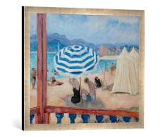Gerahmtes Bild von Henri Lebasque Cannes, Blauer Sonnenschirm und Zelte, Kunstdruck im hochwertigen handgefertigten Bilder-Rahmen, 70x50 cm, Silber Raya