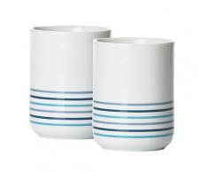 Zone 341157Â Paar Thermo Becher aus Porzellan, WeiÃ mit blauen Streifen