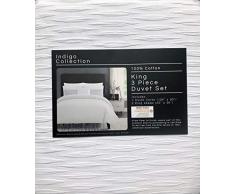 Indigo Collection Bettwäsche-Set, 3-teilig, strukturiert, gerüscht, gewellt, Landhaus-Stil, 100% Baumwolle, Bettdeckenbezug mit Kissenbezügen (King-Size) Weiß