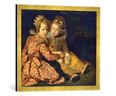 Gerahmtes Bild von Cornelis de VOS Magdalena und Jan-Baptist de VOS, die Kinder des Malers, Kunstdruck im hochwertigen handgefertigten Bilder-Rahmen, 70x50 cm, Gold Raya