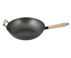 H+H Alessandro Borghese Wok antihaft mit Holz Griff 32 cm, Eisen, Schwarz