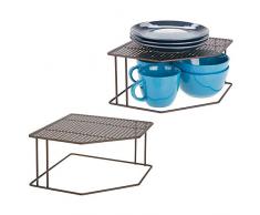 mDesign Rustikale dekorative Metall-Eckregal – 2 Etagen erhöhte Aufbewahrungs-Organizer für Küchenschrank, Speisekammer, Regal, Arbeitsplatte – hält Schalen, Backutensilien, Dosen, Gewürze – 2 Stück – Bronze