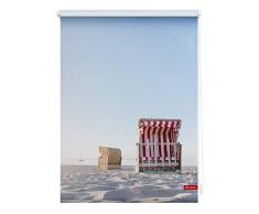 Lichtblick Verdunklungsrollo Klemmfix, 70 x 150 cm mit Motiv Strandkorb - Blau Beige Montage ohne Bohren, blickdichter Sicht-und Sonnenschutz, Motivrollo mit Verdunklungsfunktion