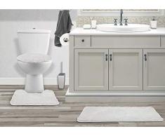3-teiliges rutschfestes, weiches Badteppich-Set für Badezimmer, U-förmiger Konturenteppich, Matte und WC-Deckelbezug, New Angela (weiß)