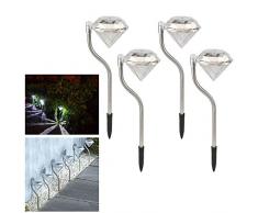 ASAB 4 x LED Solar Diamant Lichter für Garten mit Edelstahl Stehen – Dem Spiel Lampe für Wegeleuchte Bordüre, Beet oder Terrasse