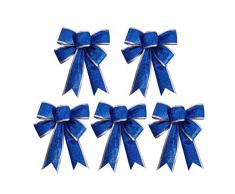 HEALIFTY 5 x Weihnachts-Glitzernde Schleife, Geschenk, Knoten, Ornamente für Weihnachtsbaum, Geschenke, Dekoration (blau)
