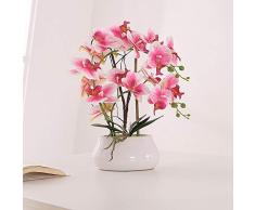 KINBEDY Kunstpflanze Bonsai-Seide Orchideen Phalaenopsis mit Vase für Zuhause, Büro, Dekoration, Party, Hochzeit Large Rose