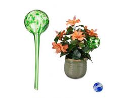 Relaxdays Bewässerungskugel 2er Set, dosierte Pflanzen Bewässerung, Blumentopf, Gießhilfe Büro, Urlaub, Glas Ø 9cm, grün, 2 Stück