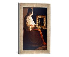 Gerahmtes Bild von Georges de la Tour Maria Magdalena vor dem Spiegel, Kunstdruck im hochwertigen handgefertigten Bilder-Rahmen, 30x40 cm, Silber Raya